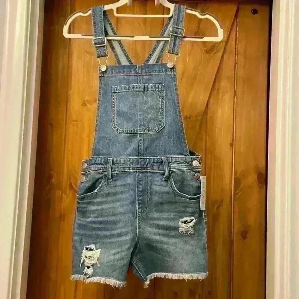Cat and Jack Girls Distressed Short-all Medium Wash Size Large-NWT